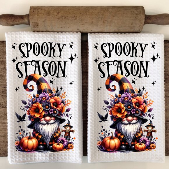 Gnome Halloween Towel Set, Spooky Season Towels, Cute Halloween Kitchen Towel, - Picture 1 of 9
